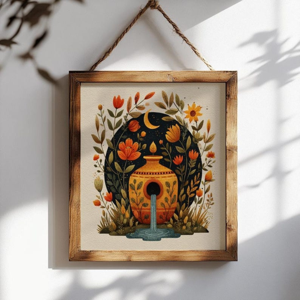 Aquarius Art Print Mexican Folklorico Zodiac Sign Birthday Decor Constellation